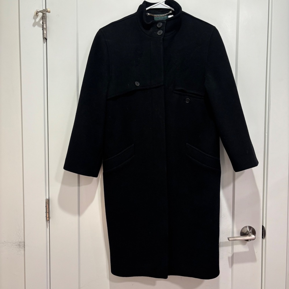 Harve Benard by Benard Holtzman Black Wool Blend Funnel Neck Petite Coat